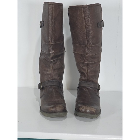 Earth Origins Shoes - Earth Origans  Brown Leather Tall Riding Boots Buckle Penelope 11 Wide Shaft